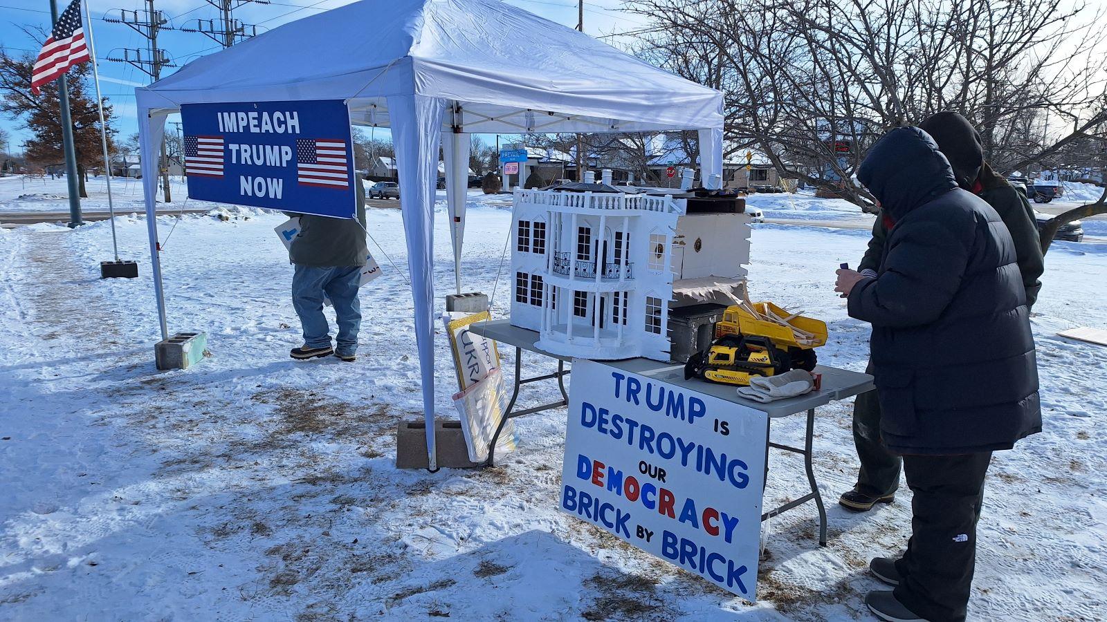 Protesters bundled up for the Free America Walkout in Wisconsin Rapids